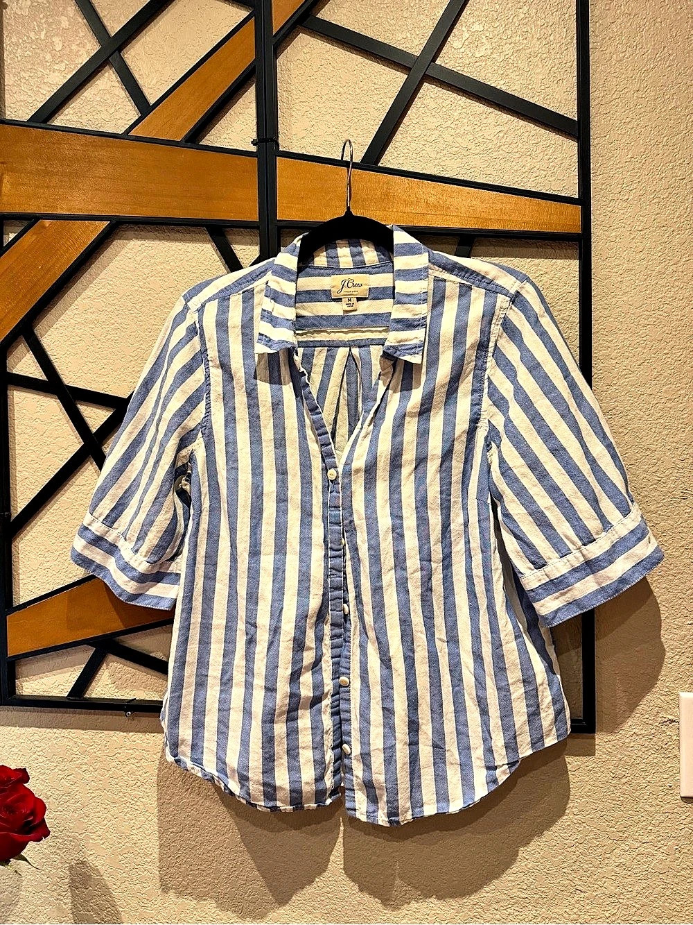 J.Crew Striped Cotton Shirt in Blue & White Size Small